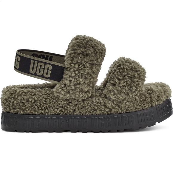UGG® Oh Fluffita Burnt Olive Genuine Shearling Slingback Sandals - Picture 6 of 10